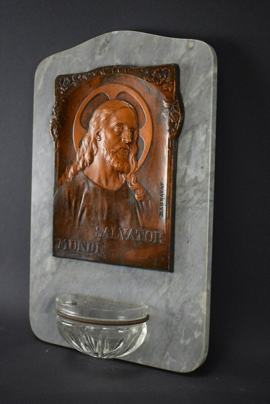 Marble Art Deco Holy Water Font Jesus Savior Of The World By Victor Exbrayat photo buy