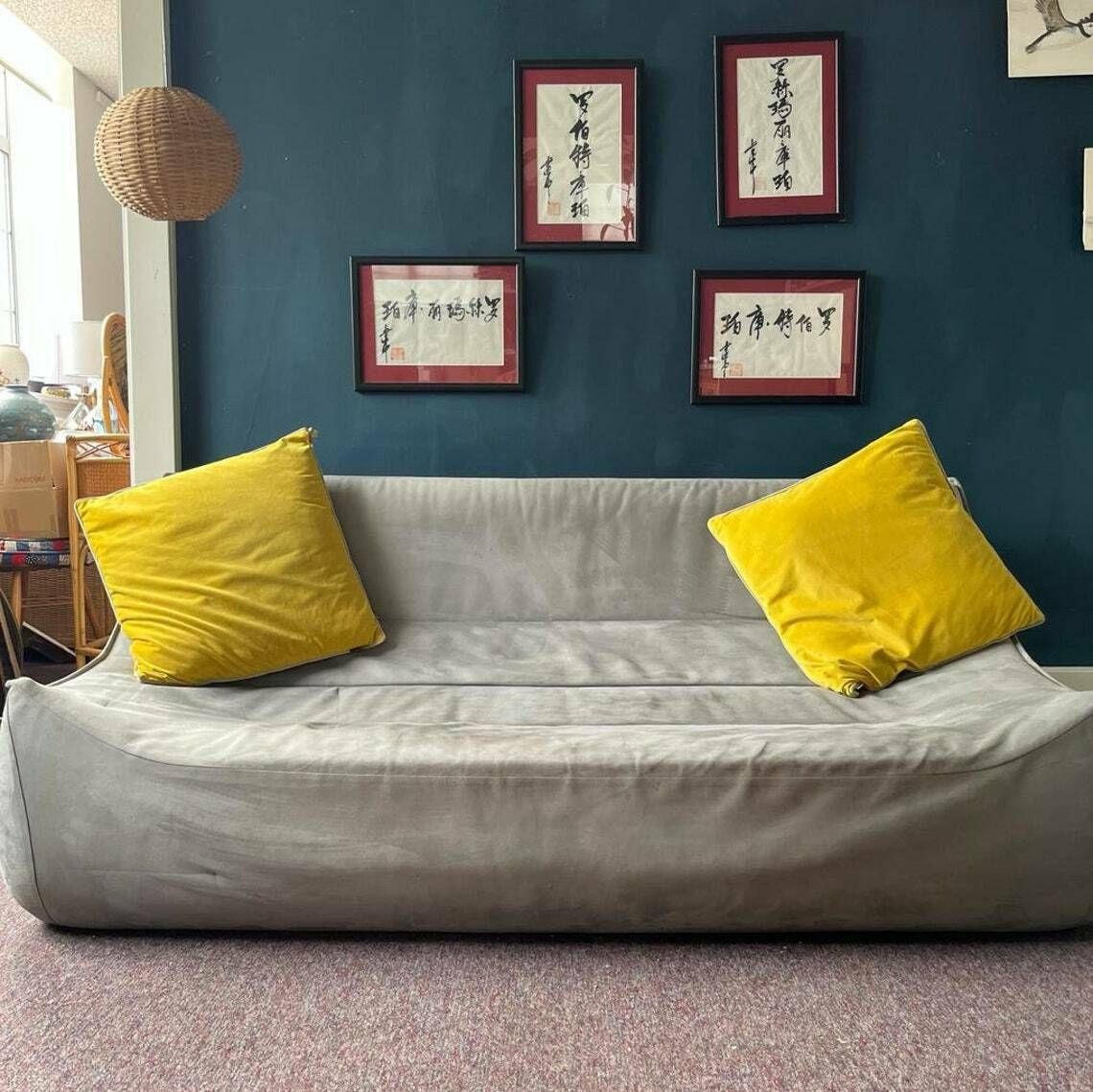 French Ligne Roset Pale Blue Suede Settee photo Furniture