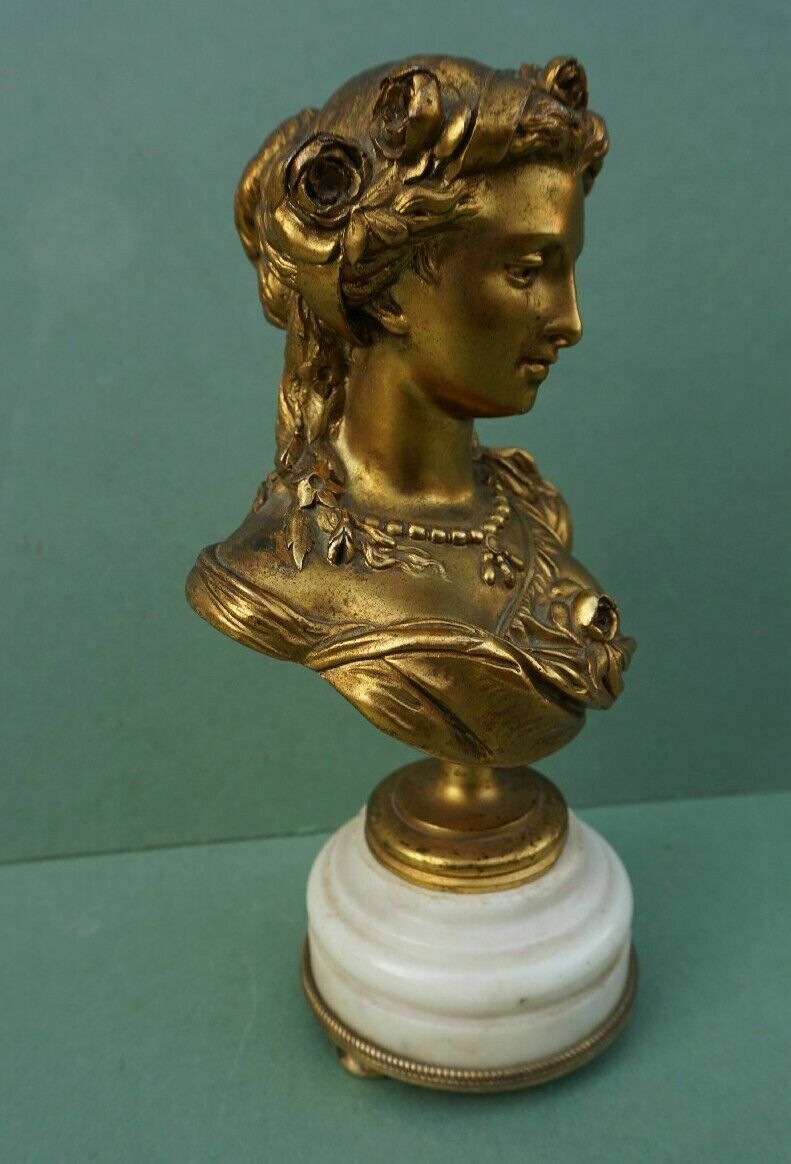 Art Antique French Gilt Bronze Bust Of A Lady Albert   Ernest Carrier Belleuse C19th photo
