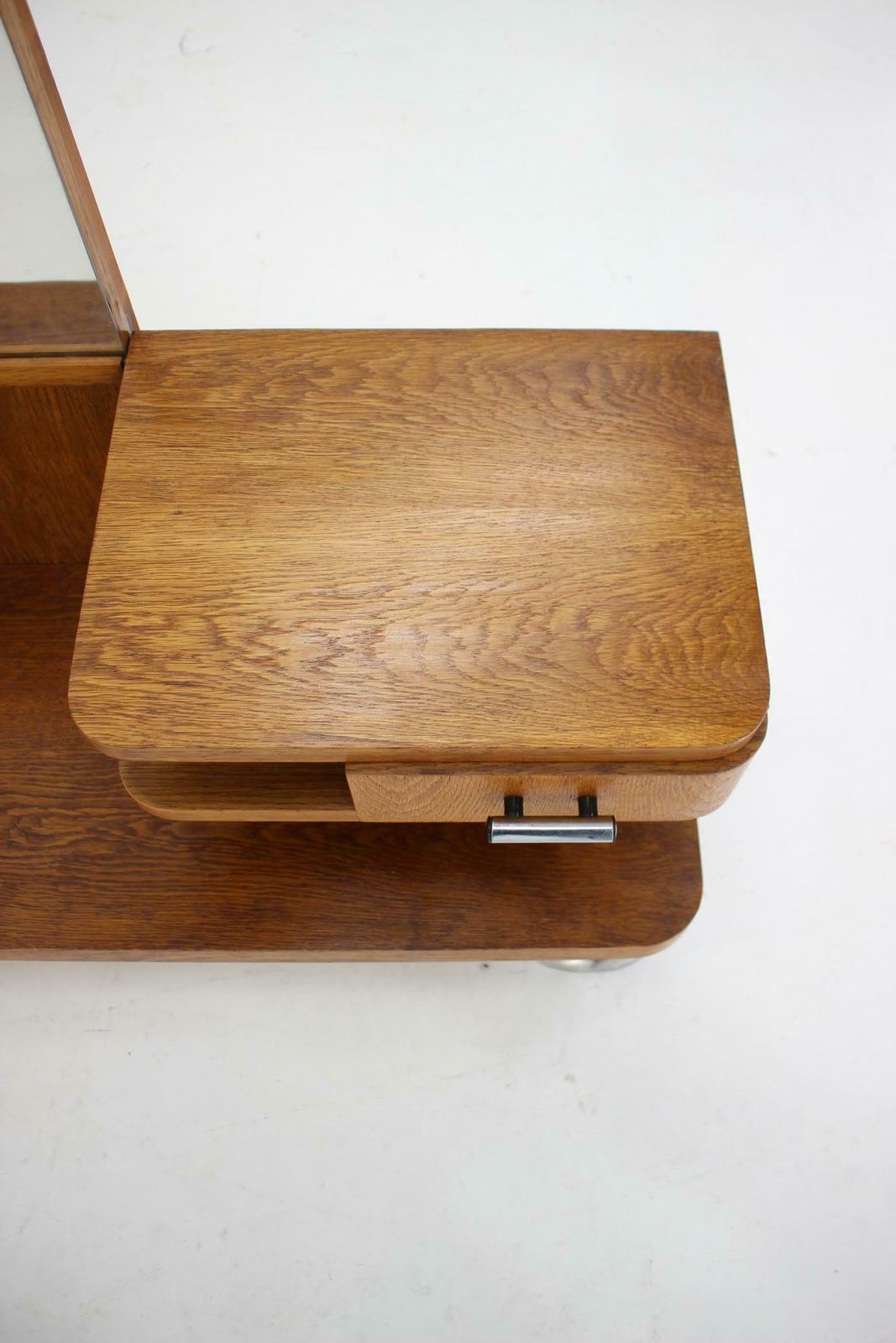 Furniture 1950s Oak Bauhaus Mirror Cabinet, Czechoslovakia photo