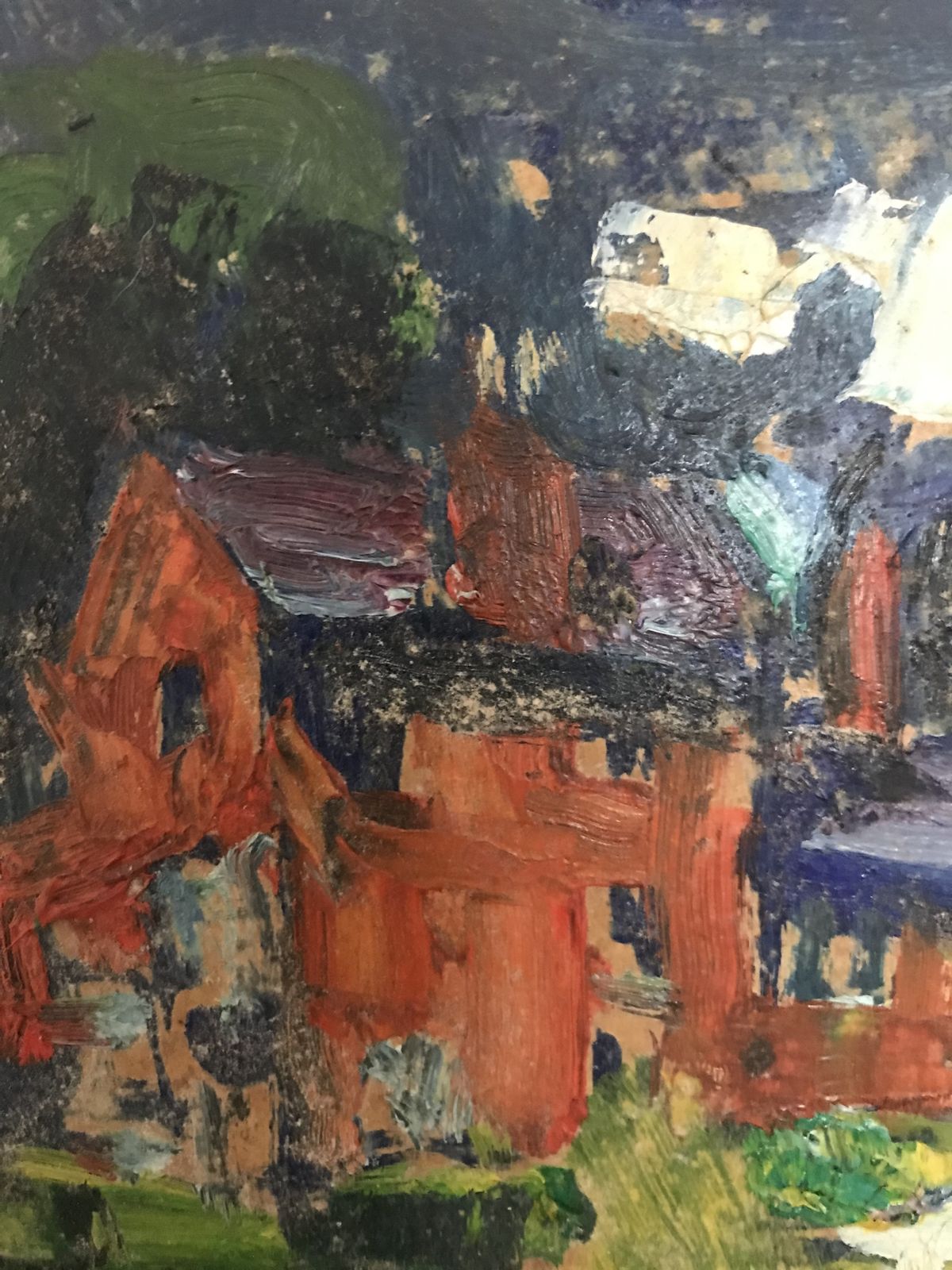 Naive Original Oil On Board Painting Of Arts And Crafts Red Brick Buildings photo Art