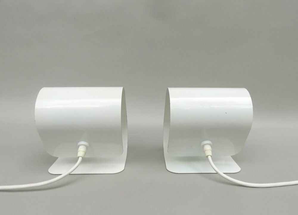 Small Space Age Table Lights In Metal White From Sölken Leuchten, 1970s, Set Of 2 photo vinterior