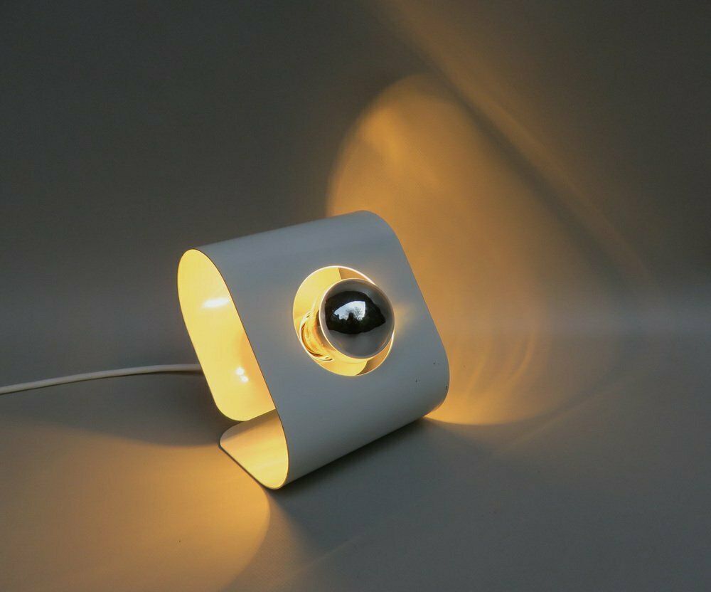 Lighting Small Space Age Table Lights In Metal White From Sölken Leuchten, 1970s, Set Of 2 photo