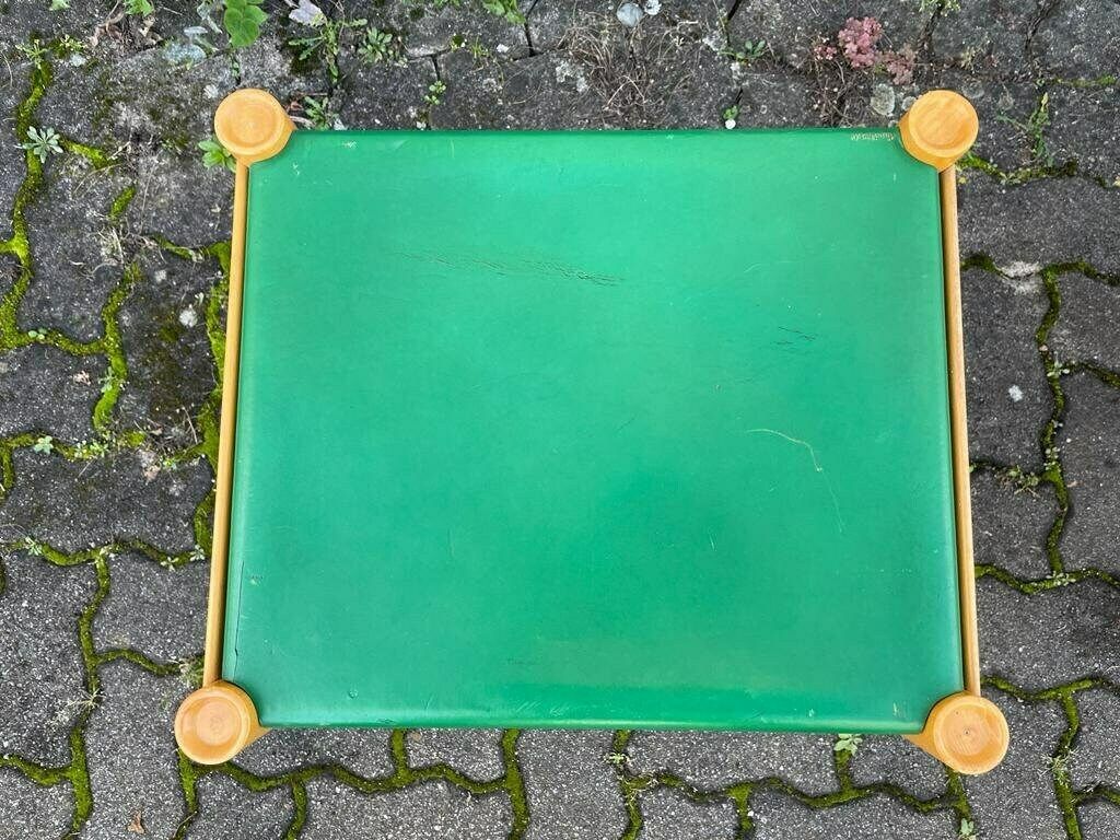 Ibisco Green Leather And Birch Wood Pair Of Stools, 1970s, Italy photo buy