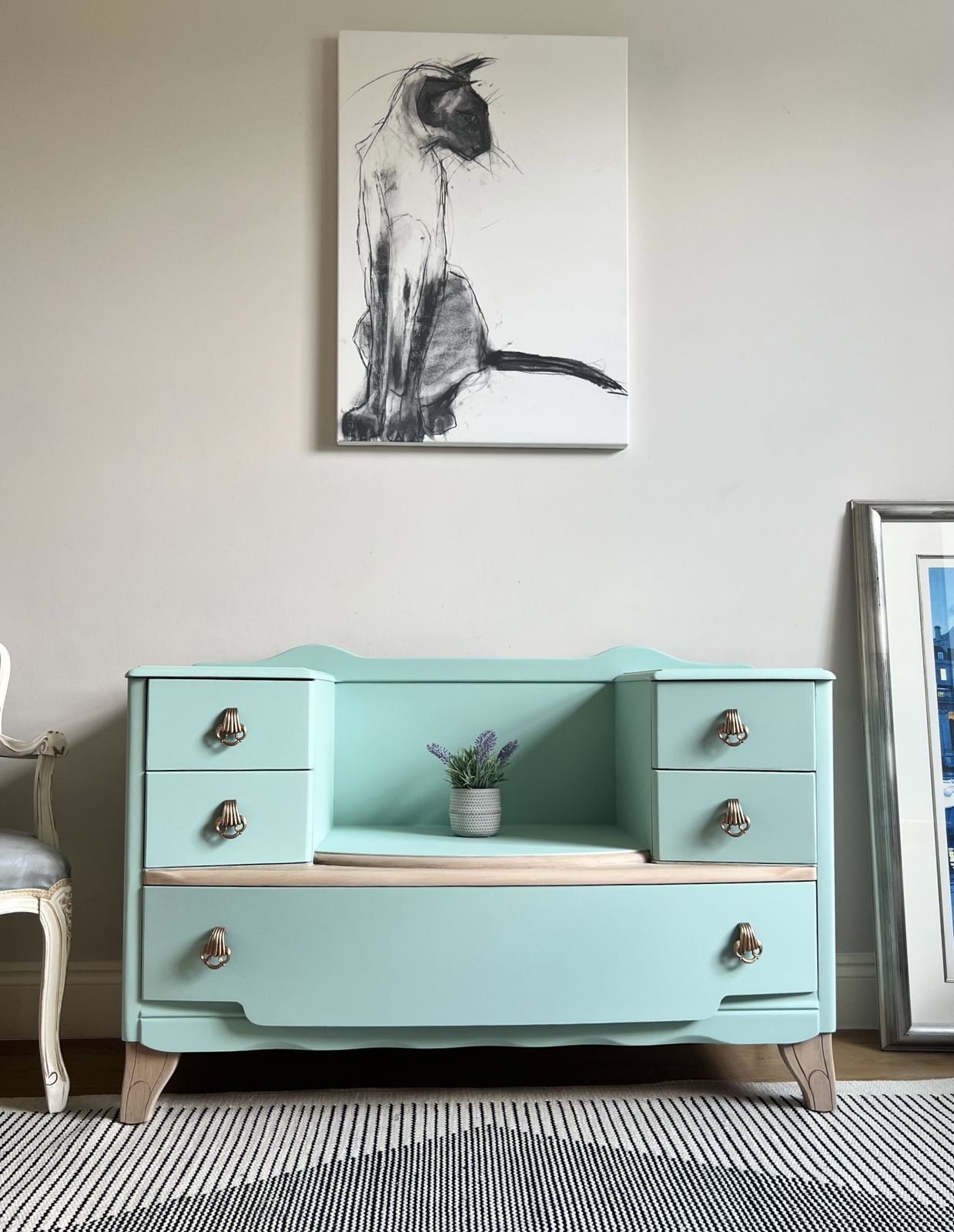 Rare Harris Lebus Vintage Dressing Table  Painted Tide Pool Green Blue photo furniture