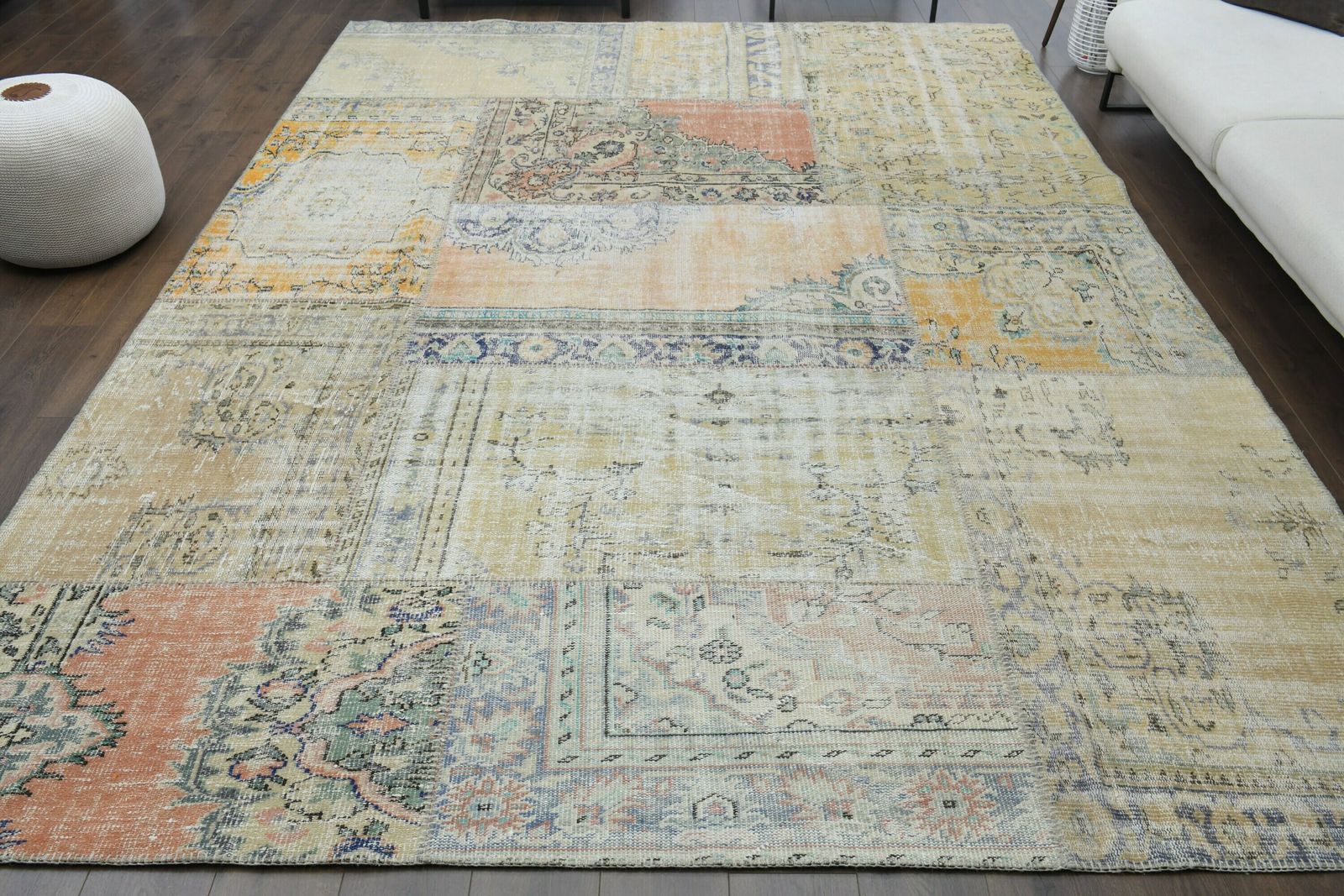 9x12 Patchwork Turkish Vintage Rug, Oushak Rug, Handmade Wool Rug, Rustic Large Room Rugs, Farmhouse Decor, One Of A Kind, Anatolian Carpet photo furniture
