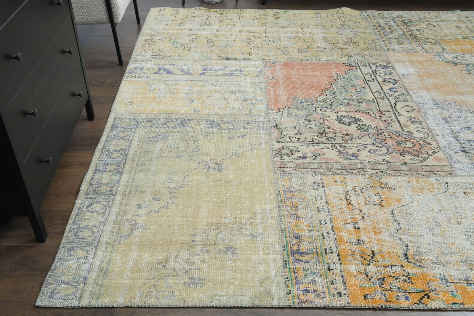 9x12 Patchwork Turkish Vintage Rug, Oushak Rug, Handmade Wool Rug, Rustic Large Room Rugs, Farmhouse Decor, One Of A Kind, Anatolian Carpet photo Textiles