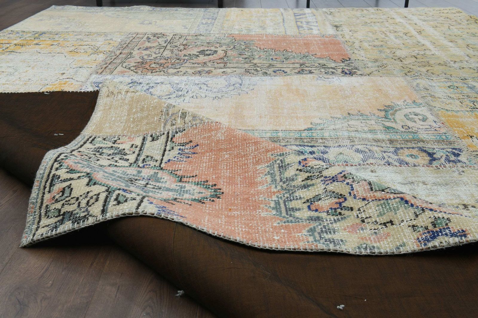 photo furniture 9x12 Patchwork Turkish Vintage Rug, Oushak Rug, Handmade Wool Rug, Rustic Large Room Rugs, Farmhouse Decor, One Of A Kind, Anatolian Carpet