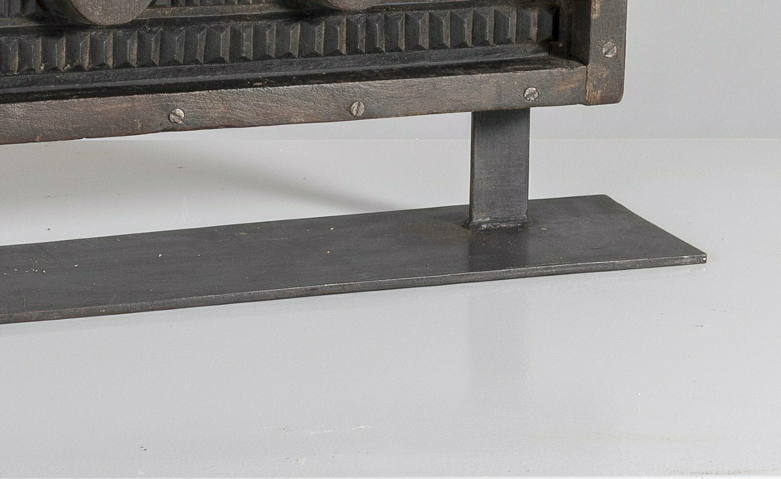 Large Scale Mid Century Carved Sculptural Wooden Shelf Art On Heavy Steel Base photo vinterior