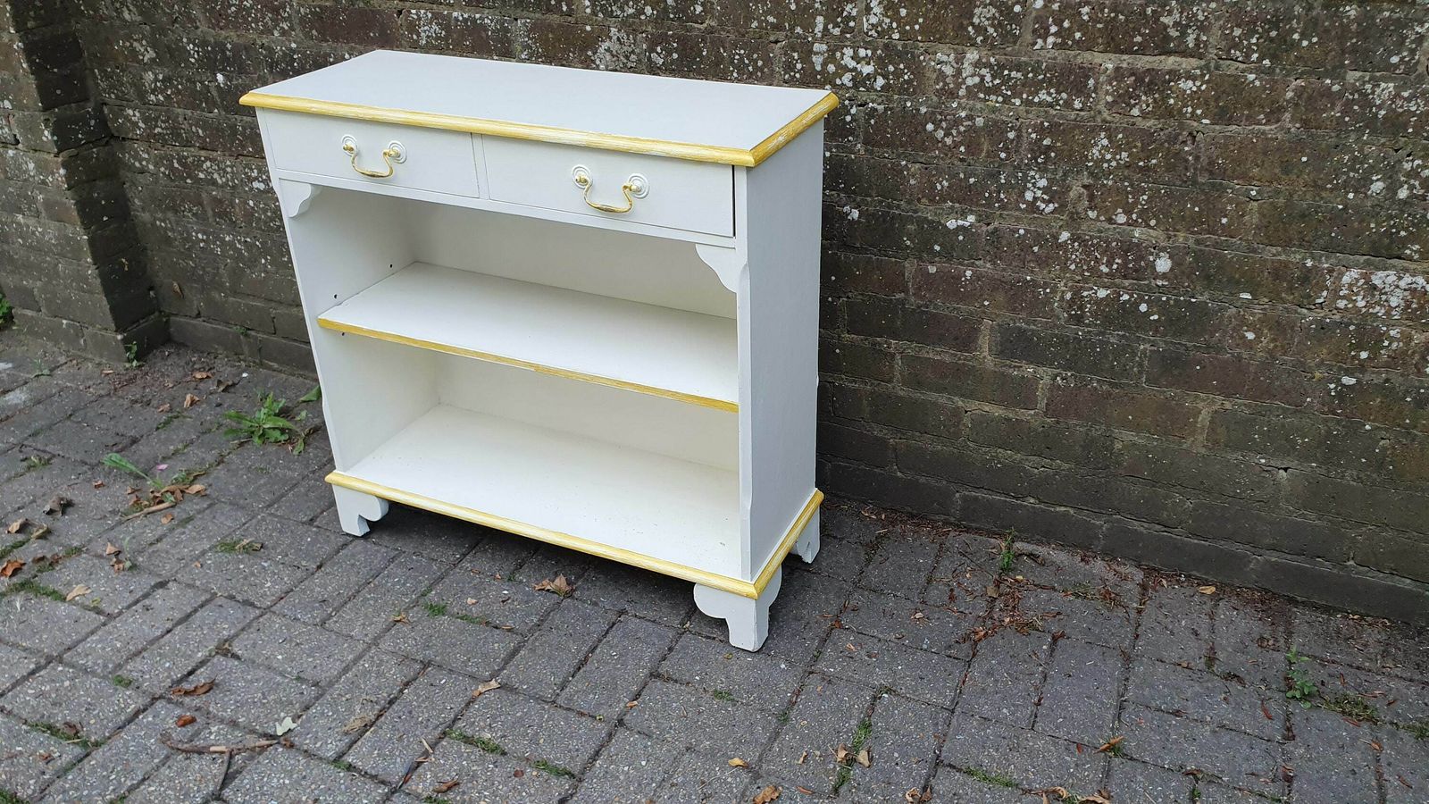 Wonderful 1970’s Shelves Bookcase Hallway Living Room Unit In Farrow And Ball Cream With Gold Highlights photo furniture