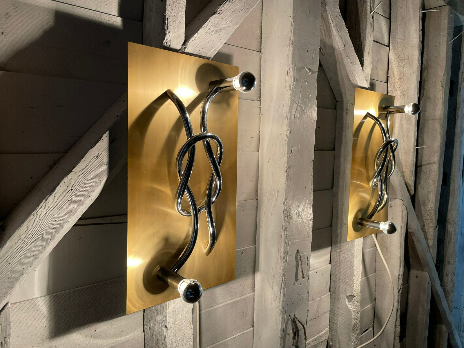A Pair Of 1970s Mid Century Modern Italian 'Reef Knot' Wall Light Panels / Sconces Designed By Giacomo Benevelli For Missaglia photo buy