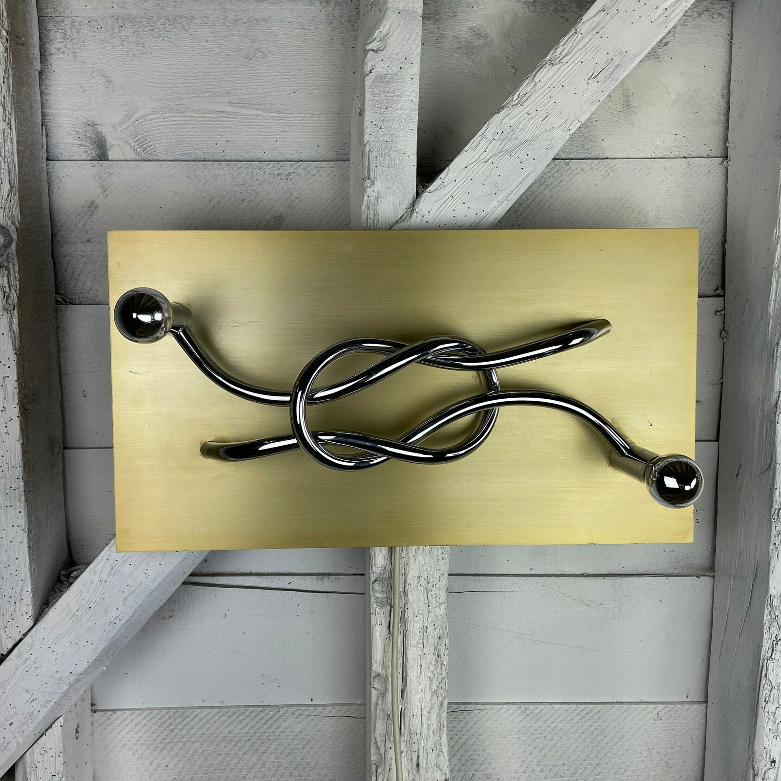A Pair Of 1970s Mid Century Modern Italian 'Reef Knot' Wall Light Panels / Sconces Designed By Giacomo Benevelli For Missaglia photo vintage