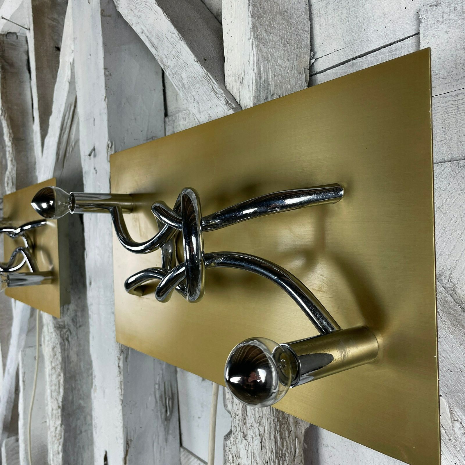 photo furniture A Pair Of 1970s Mid Century Modern Italian 'Reef Knot' Wall Light Panels / Sconces Designed By Giacomo Benevelli For Missaglia