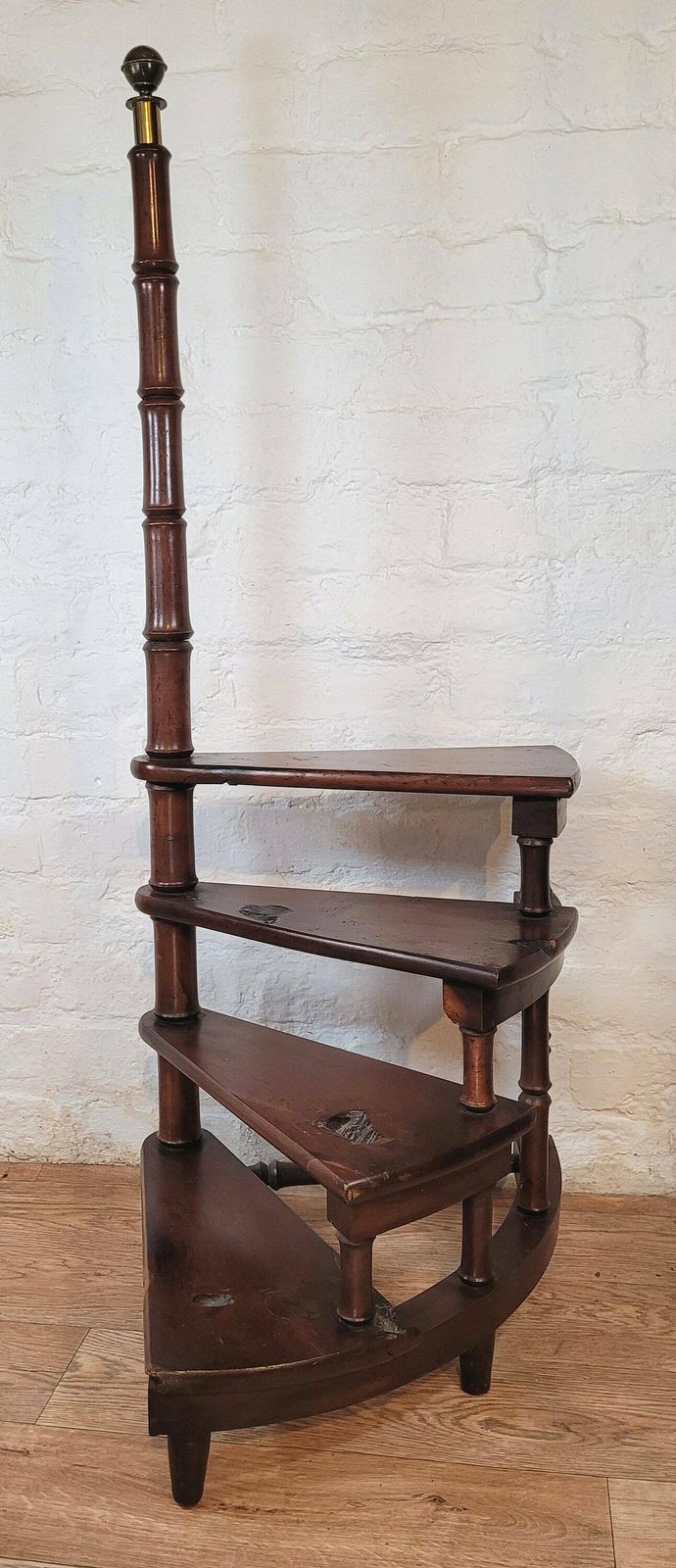 Antique George IV Yew Library Steps / Antique Georgian Library Steps / Spiral Steps / Antique Library Steps photo for sale