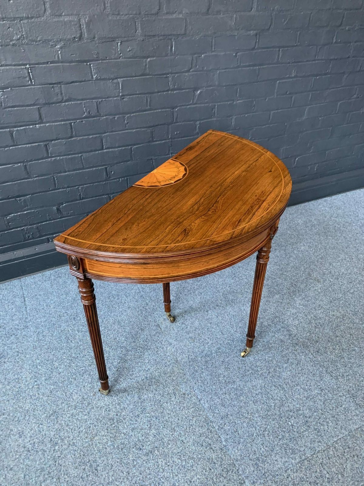 Rosewood Inlaid Demilune Games Table photo 1850.0