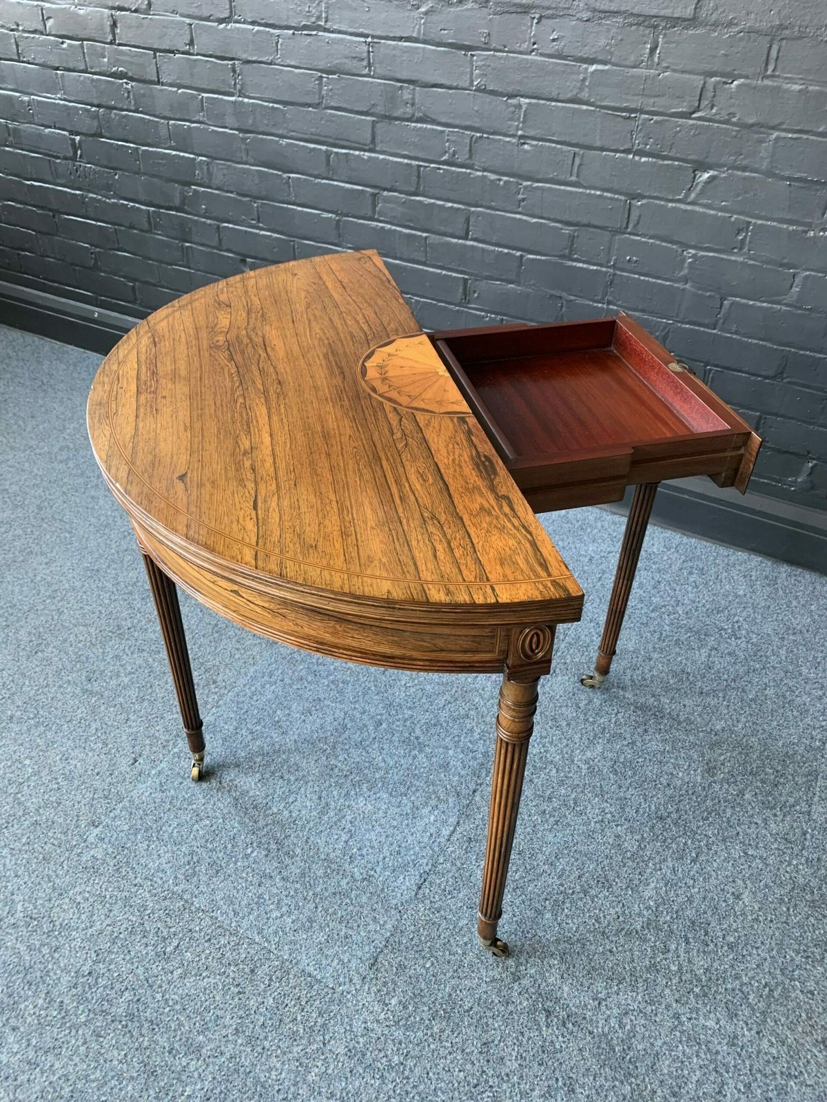 Rosewood Inlaid Demilune Games Table photo vinterior