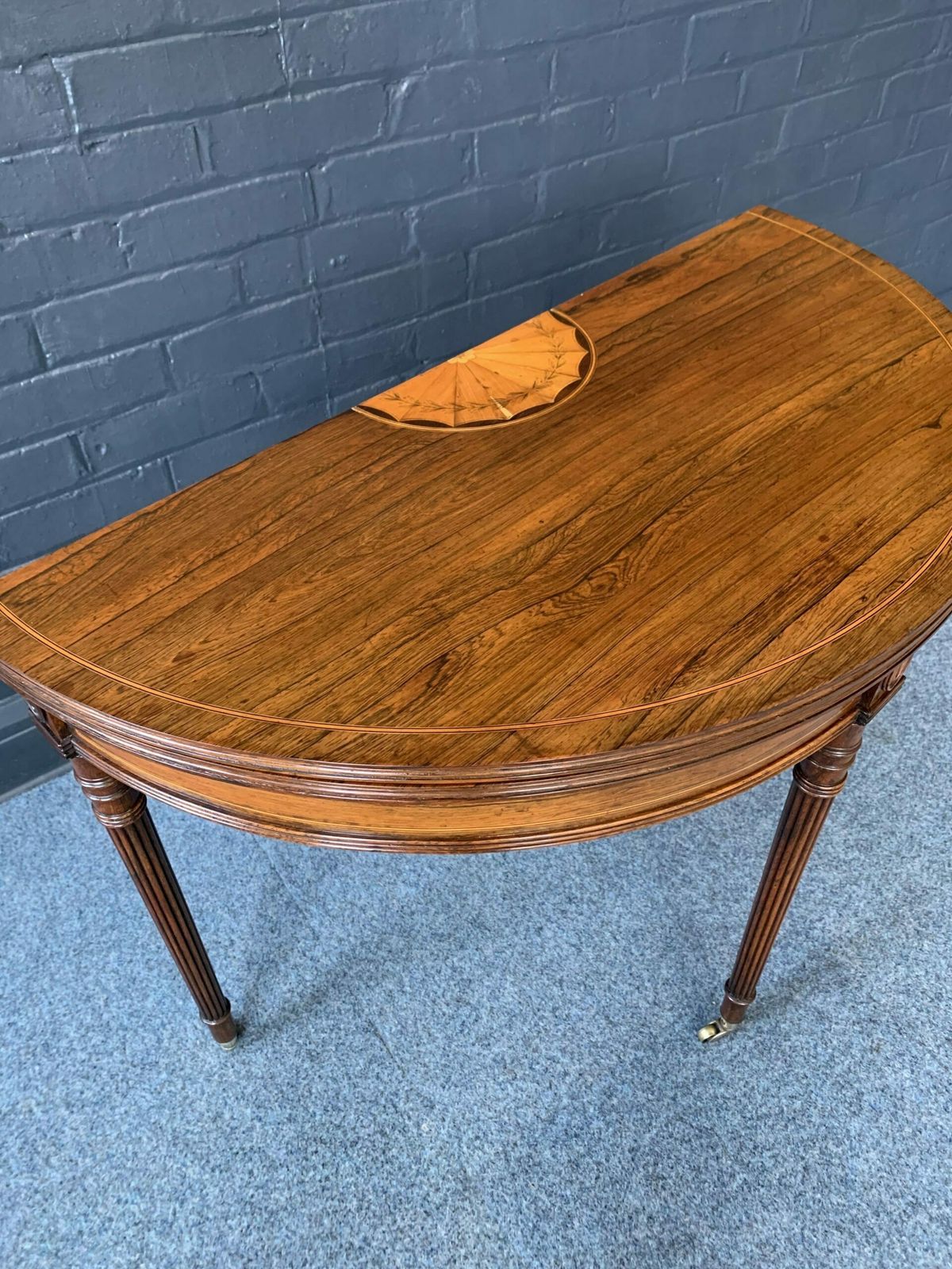 1850.0 Rosewood Inlaid Demilune Games Table photo