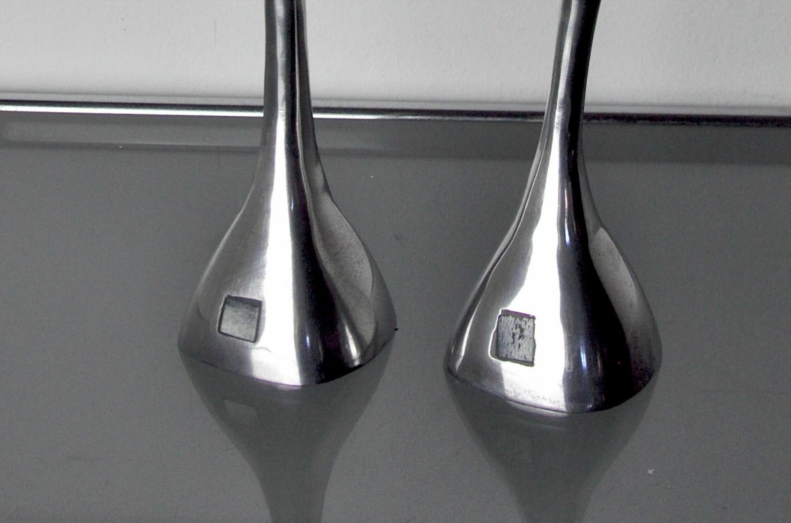Pair Of Zigzag Candle Holders, Solid Aluminum And Polished Stone, Art3, Spain, 1970 photo buy
