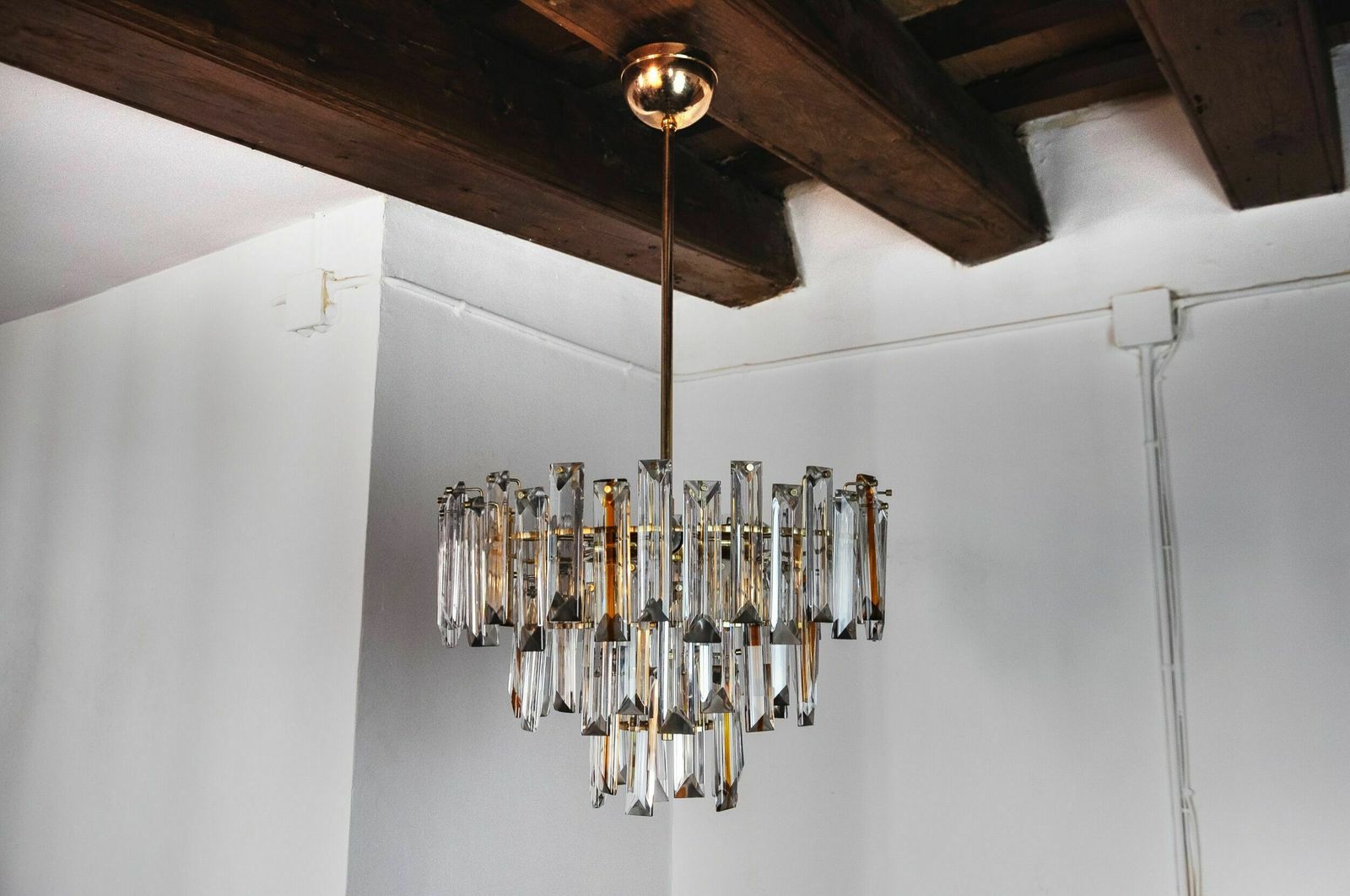 Venini Two Tone Chandelier, 3 Levels, Murano Glass, Italy, 1970 photo vinterior