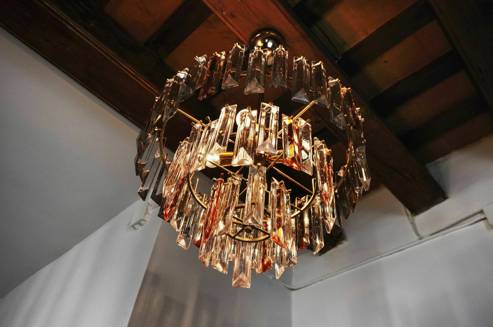 1845.0 Venini Two Tone Chandelier, 3 Levels, Murano Glass, Italy, 1970 photo