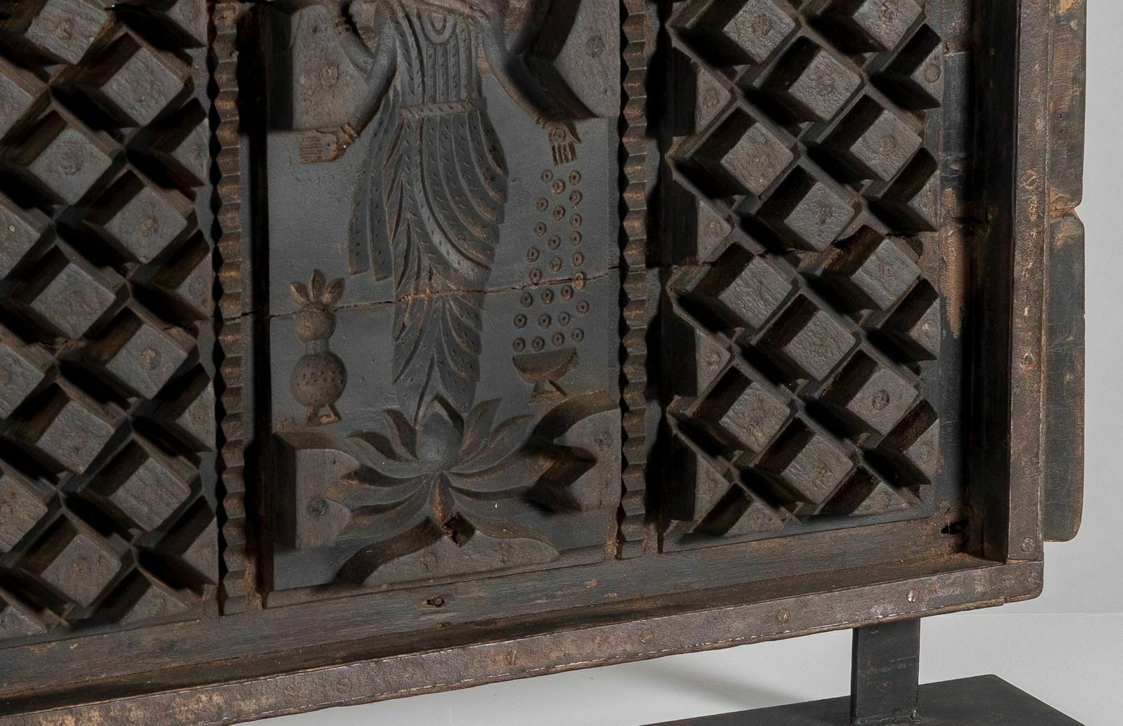 Mid Century Large Scale Carved Sculptural Wooden Shelf Art On Steel Base photo 795.0