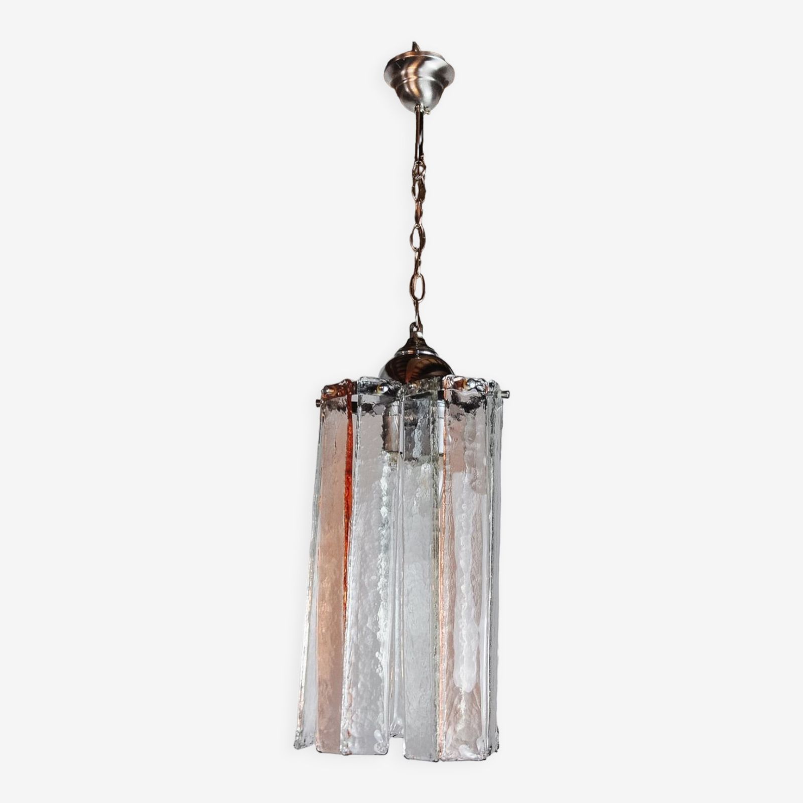 Poliarte Chandelier By Polished Albano, Pink And Transparent Murano Glass, Italy, 1970