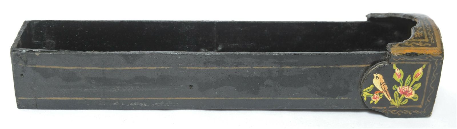 284.0 Antique Lacquered Paper Mache Qalamdan Pen Holder From Kashmir photo