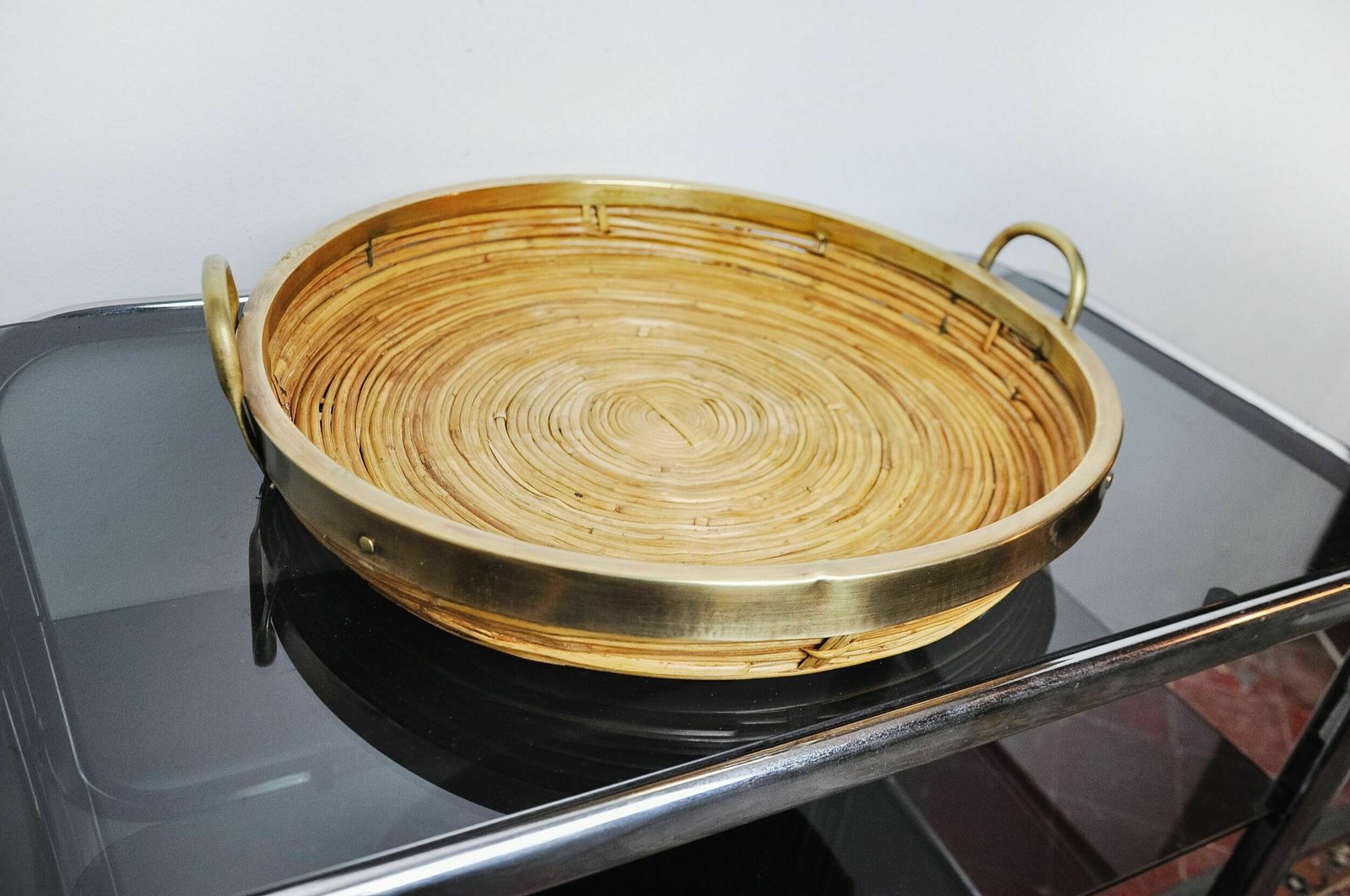 Rattan And Brass Basket, Italy, 1970s photo 1230.0