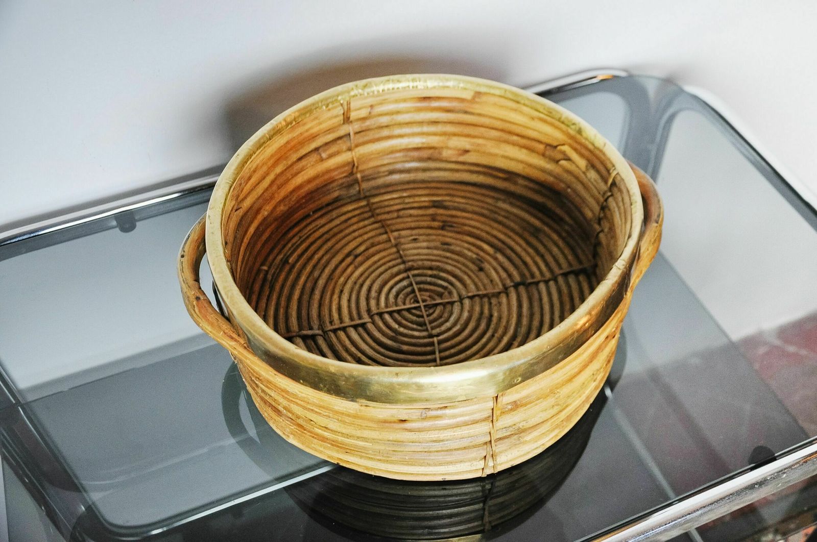 Rattan And Brass Basket, Italy, 1970s photo 1398.0