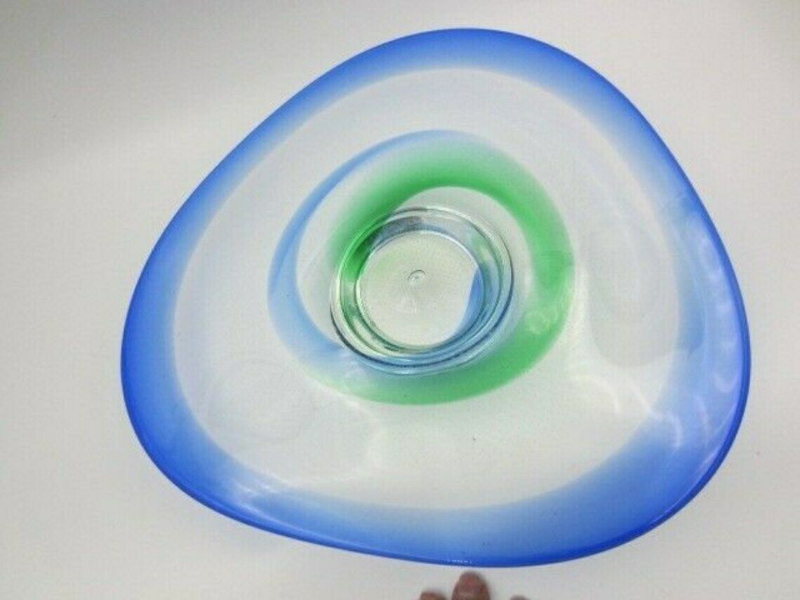Large Green Blue Organic Sommerso And Fine Bubbles Art Glass Centrepiece Bowl photo for sale