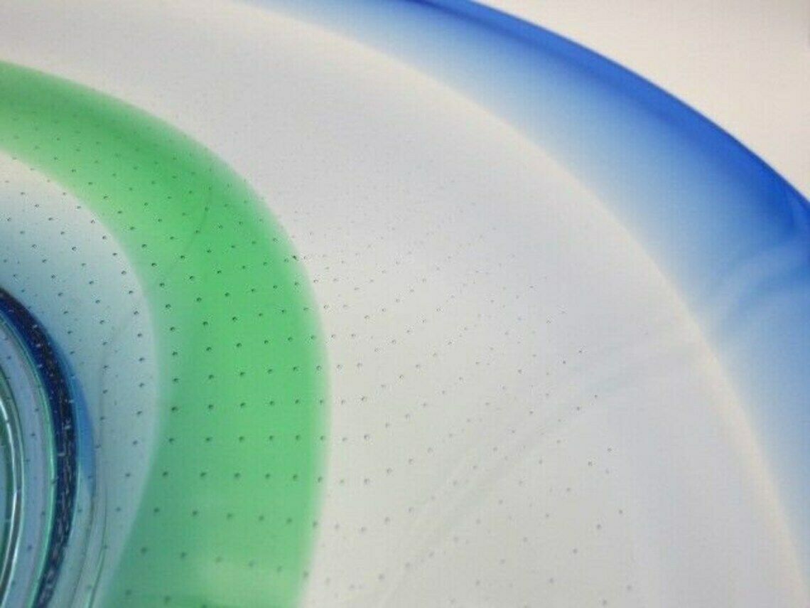 Large Green Blue Organic Sommerso And Fine Bubbles Art Glass Centrepiece Bowl photo 187.0