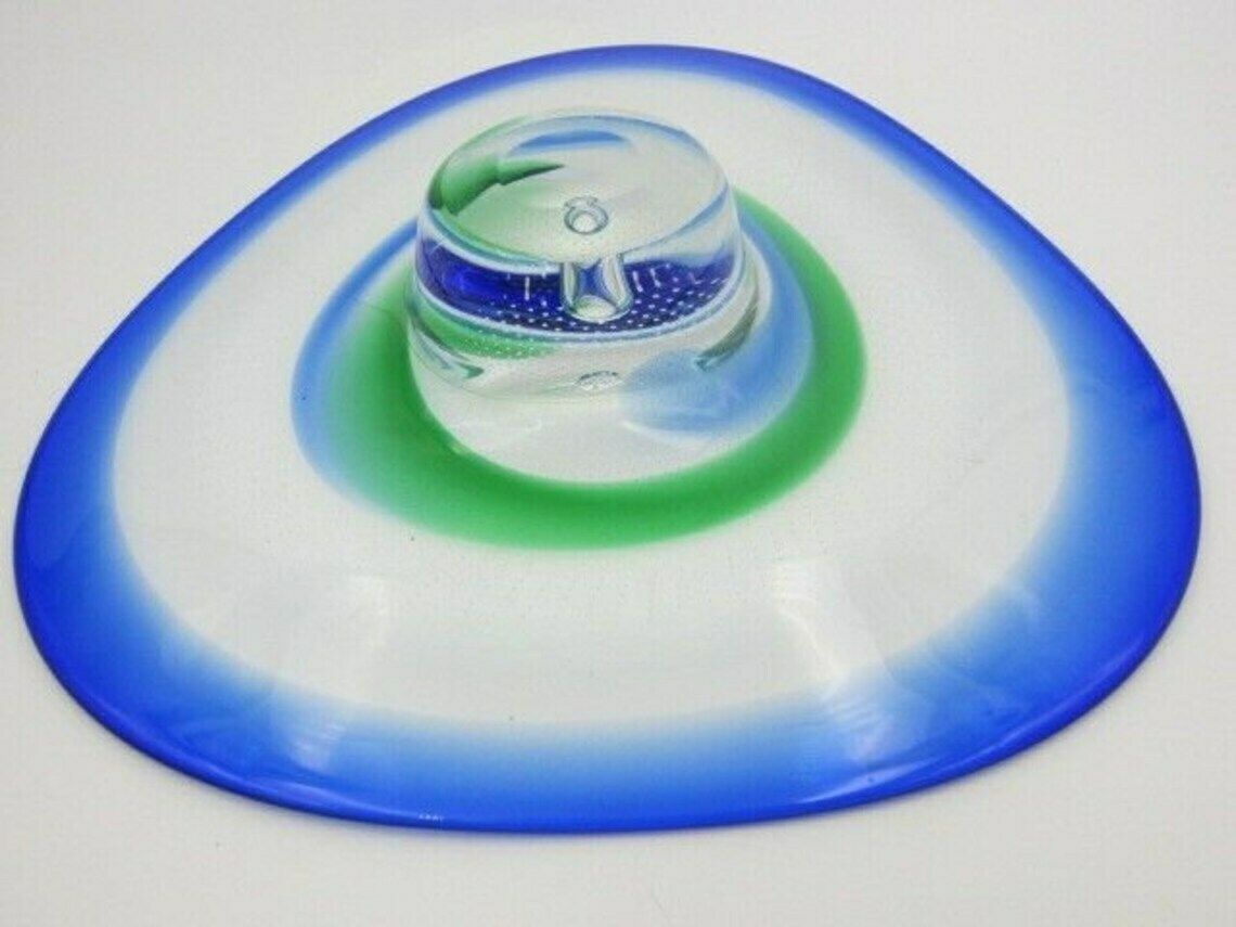Large Green Blue Organic Sommerso And Fine Bubbles Art Glass Centrepiece Bowl photo vinterior