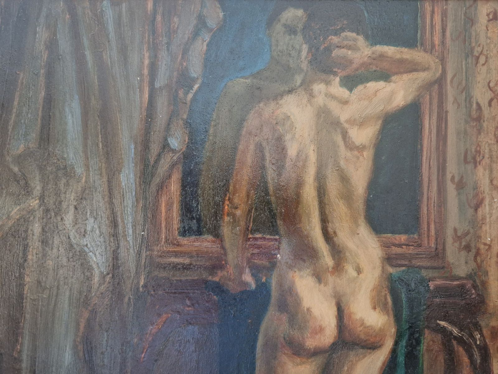 Ingelijst Olieverfportret Van Naakte Man, Begin 20e Eeuw photo buy