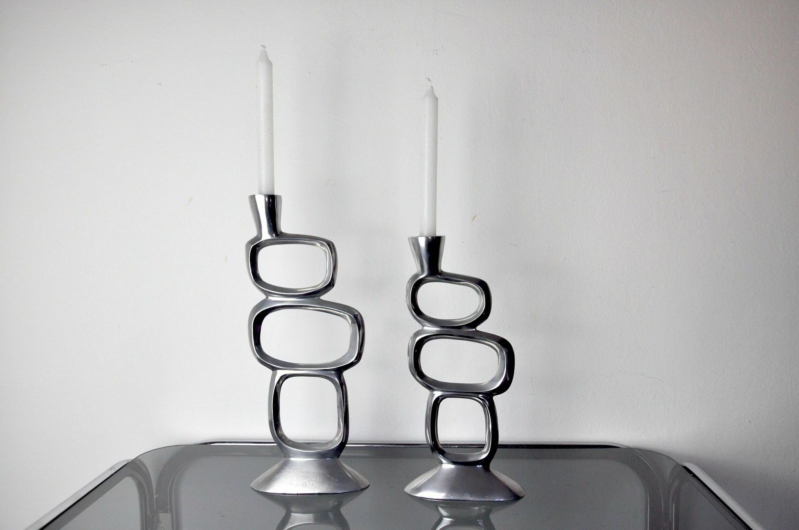 Pair Of Circle Candlesticks By Matthew Hilton, England, 1980 photo for sale