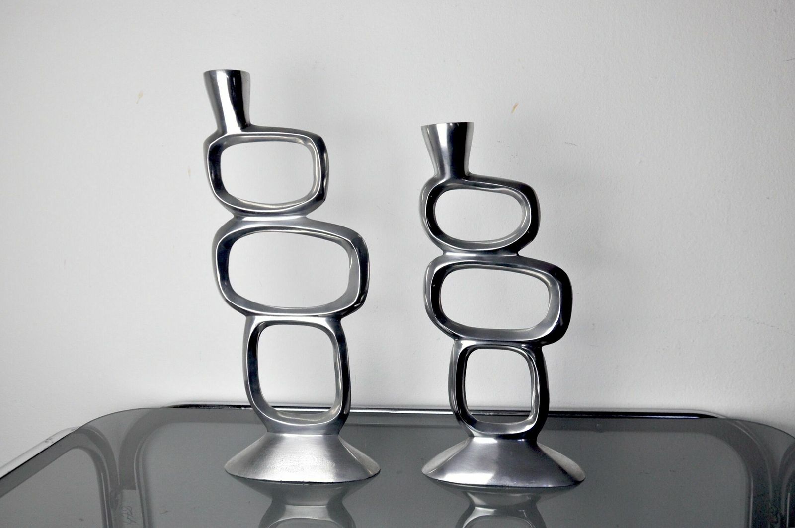 Pair Of Circle Candlesticks By Matthew Hilton, England, 1980 photo vintage