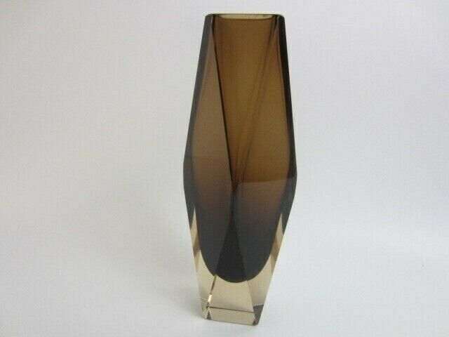 Space Age V Nason Cinnamon And Gold Sommerso Art Glass Vase Faceted Geometric photo for sale