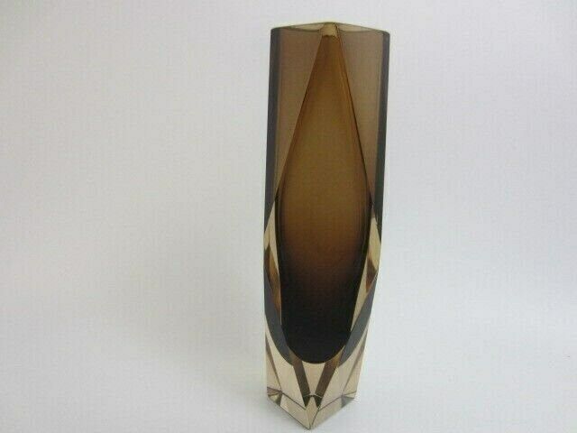 Space Age V Nason Cinnamon And Gold Sommerso Art Glass Vase Faceted Geometric photo 161.0