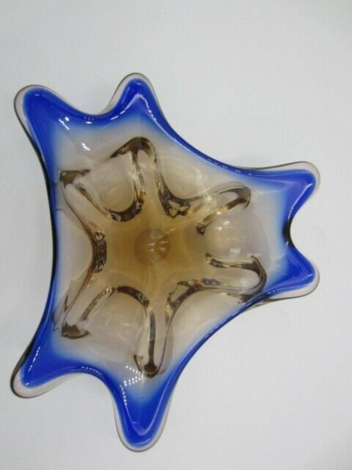 Blue And Pink Mid Century Art Glass Water Droplet Bowl Czech Sommerso photo 99.0