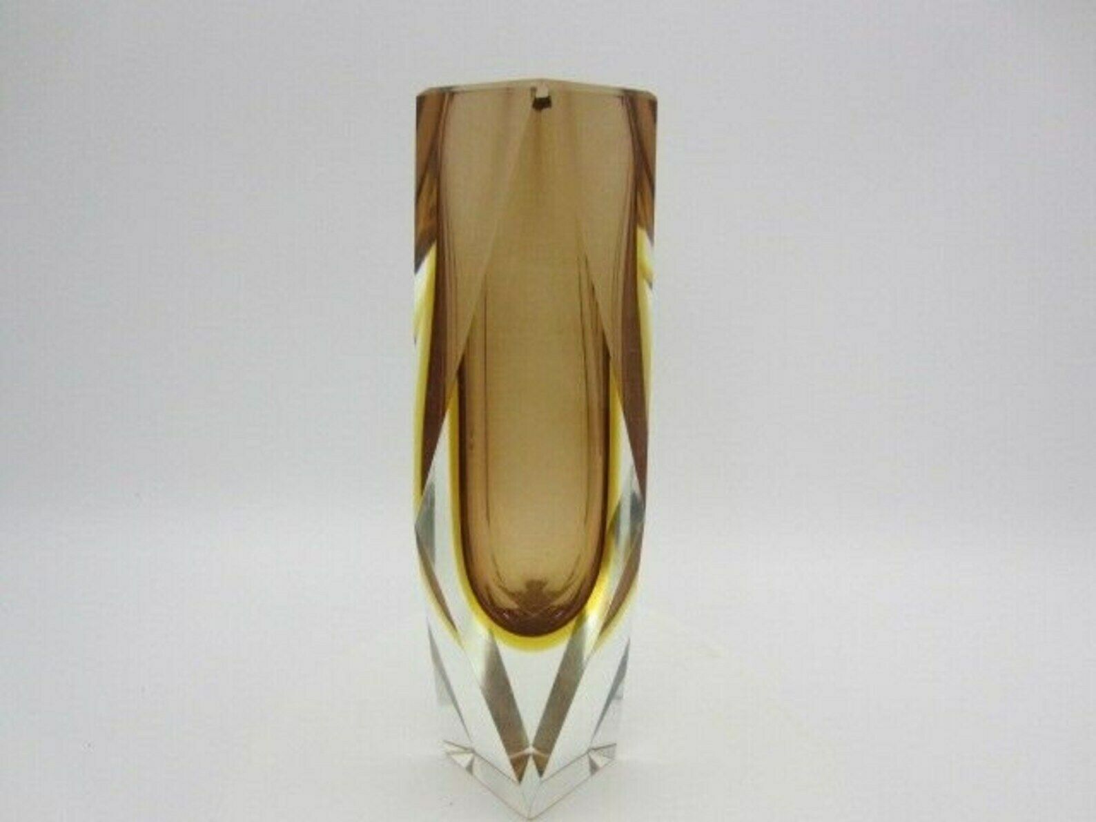 Space Age Brown And Golden Amber Sommerso Art Glass Faceted Vase Made In Italy photo for sale