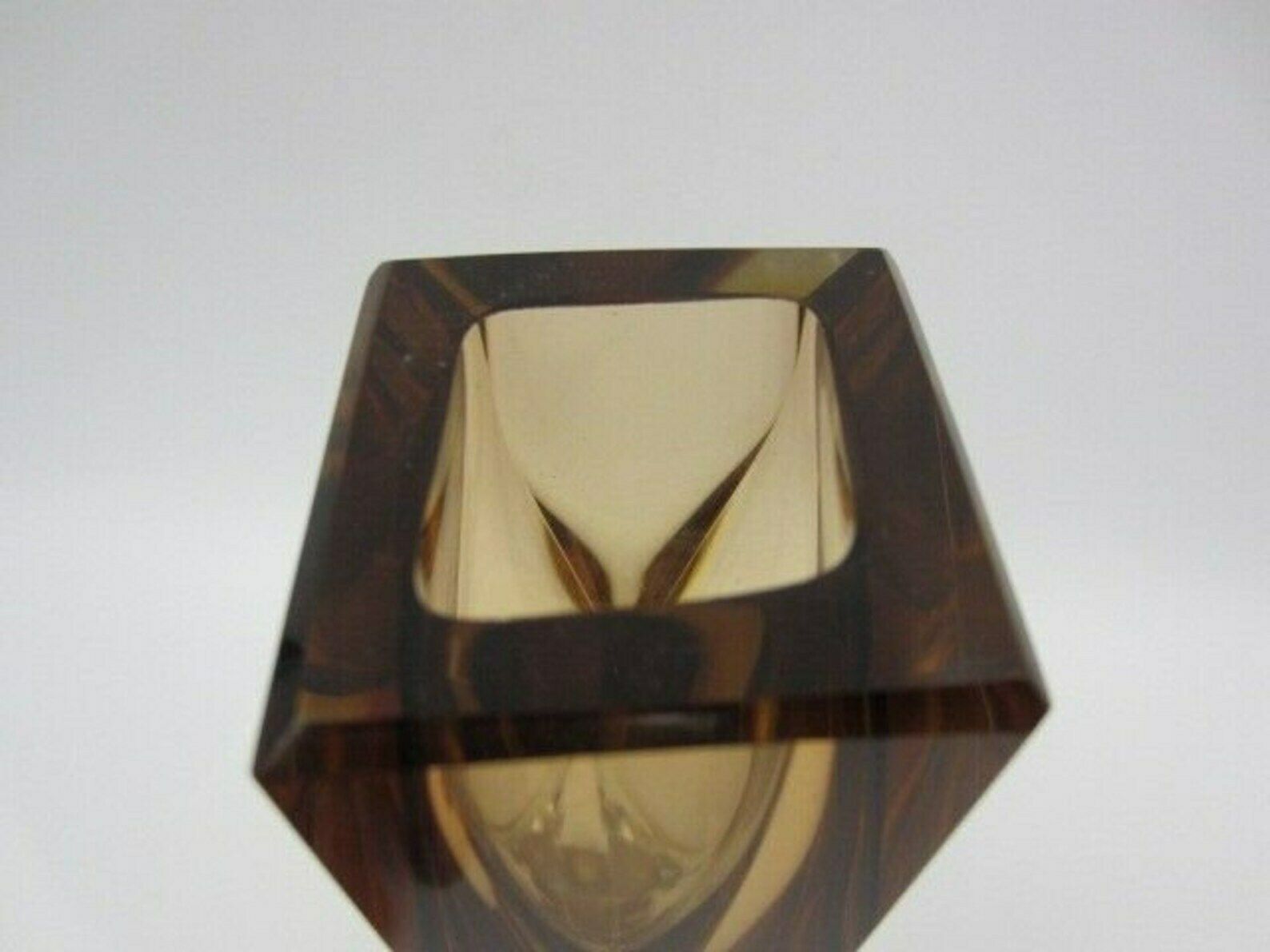 photo furniture Space Age Brown And Golden Amber Sommerso Art Glass Faceted Vase Made In Italy