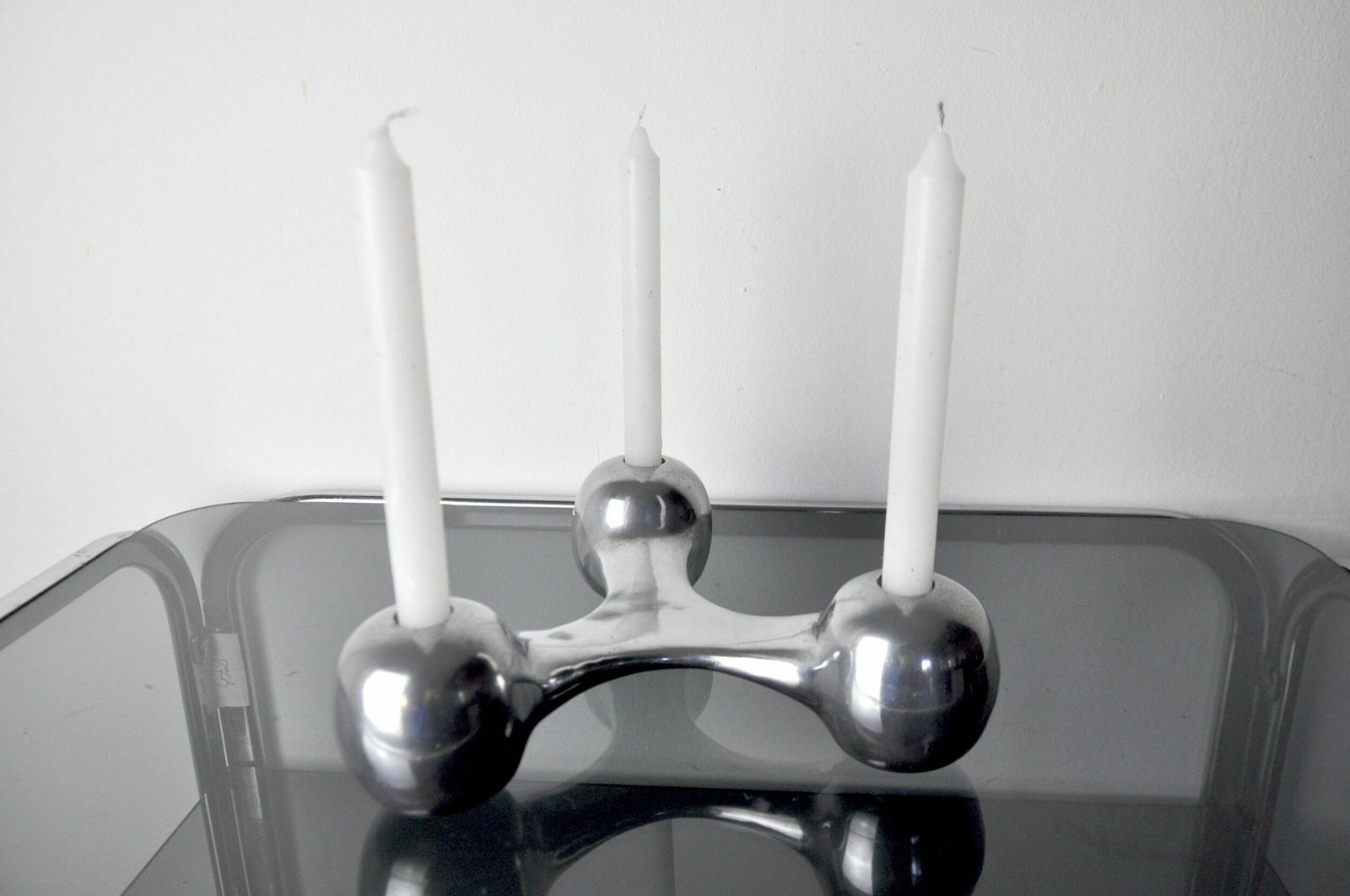 Scandinavian Boomerang Candle Holders, Aluminium, Denmark, 1970 photo for sale