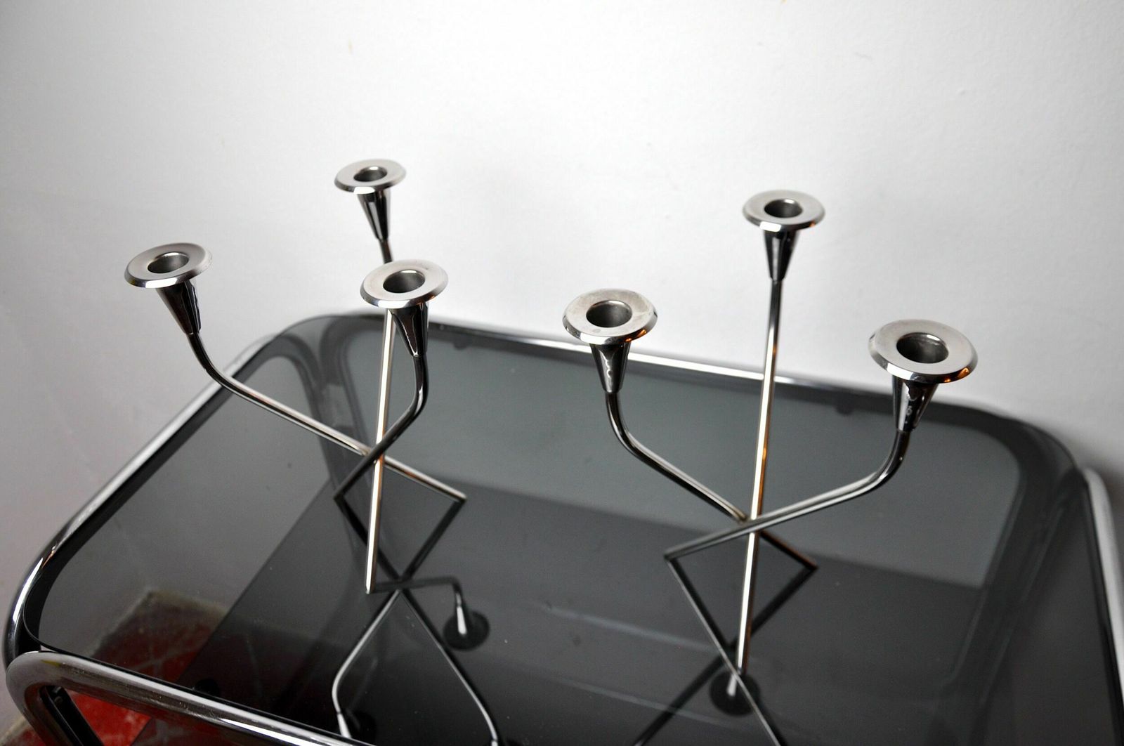 Pair Of Scandinavian 3 Arm Candlesticks In Alpaca, Sweden, 1970 photo for sale