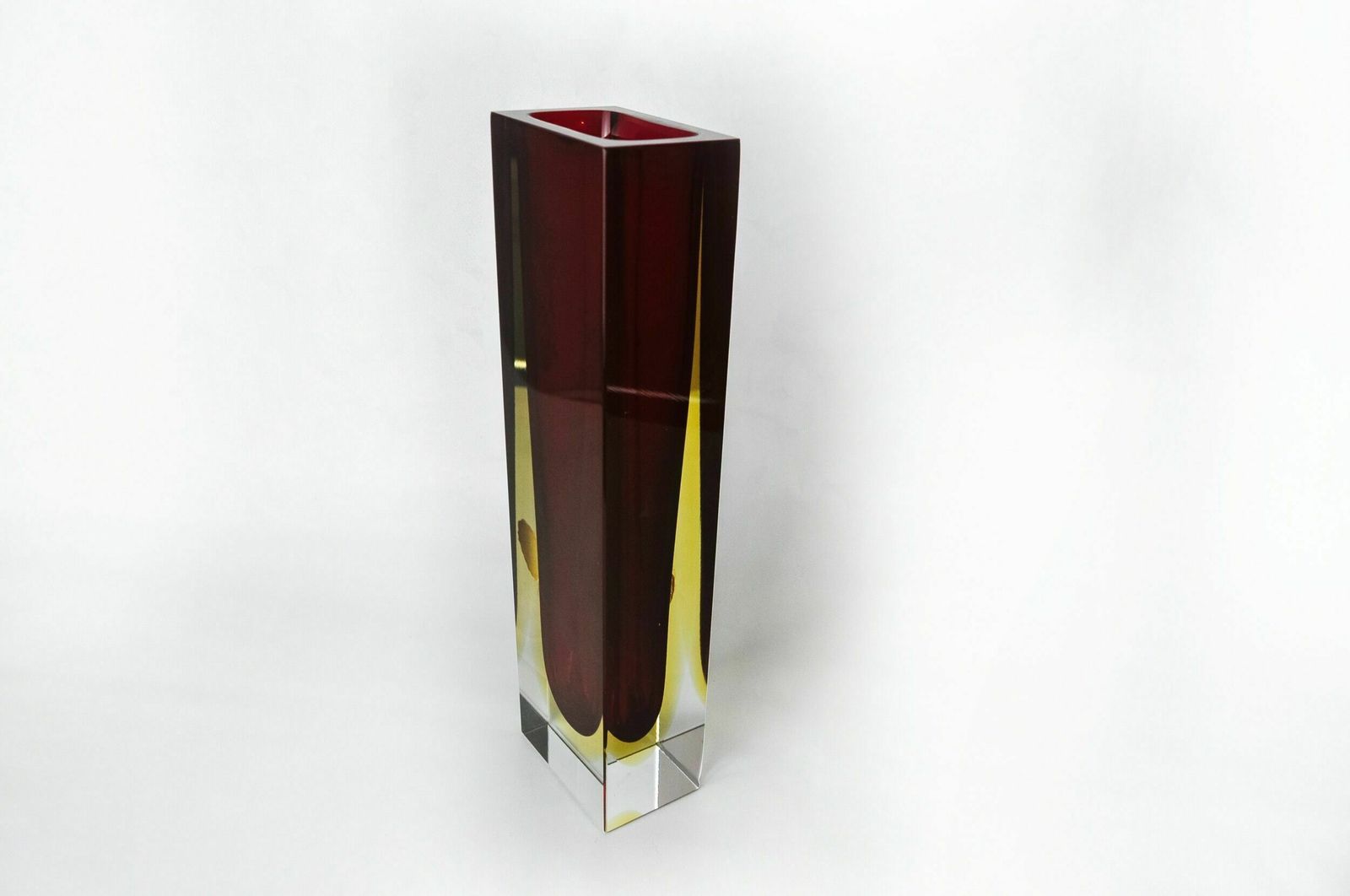 Brown And Yellow Cubic Sommerso Vase By Seguso, Murano, Italy, 1970 photo vinterior