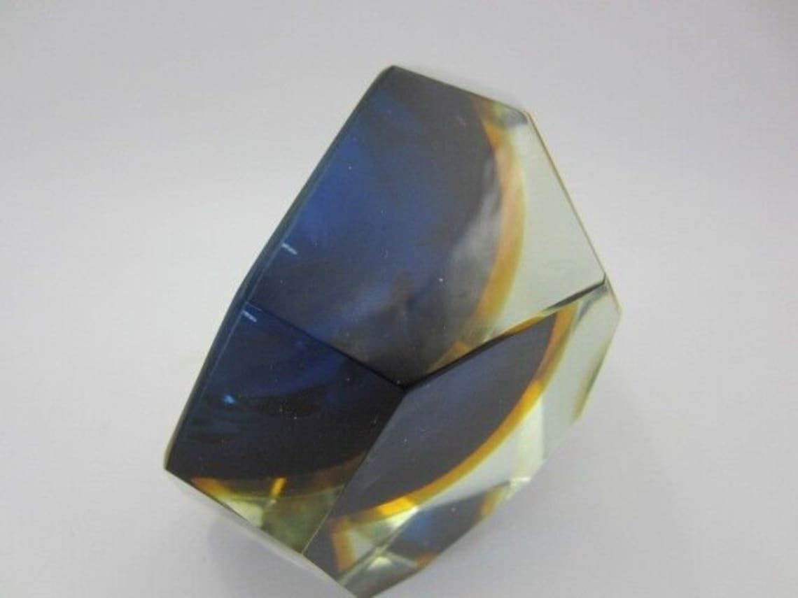 Mandruzzato Faceted Blue In Amber In Blue Murano Sommerso Diamond Cut Glass Bowl photo buy