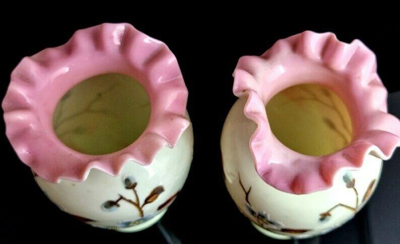 Antique Enamelled Glass Vases, Primrose Glass, Victorian, Pair photo Home Decor