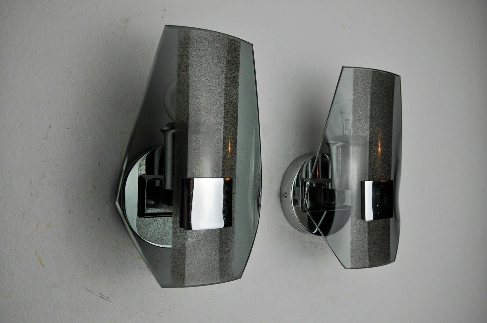 Pair Of Veca Wall Lamps, Black Murano Glass, Italy 1970 photo 1230.0