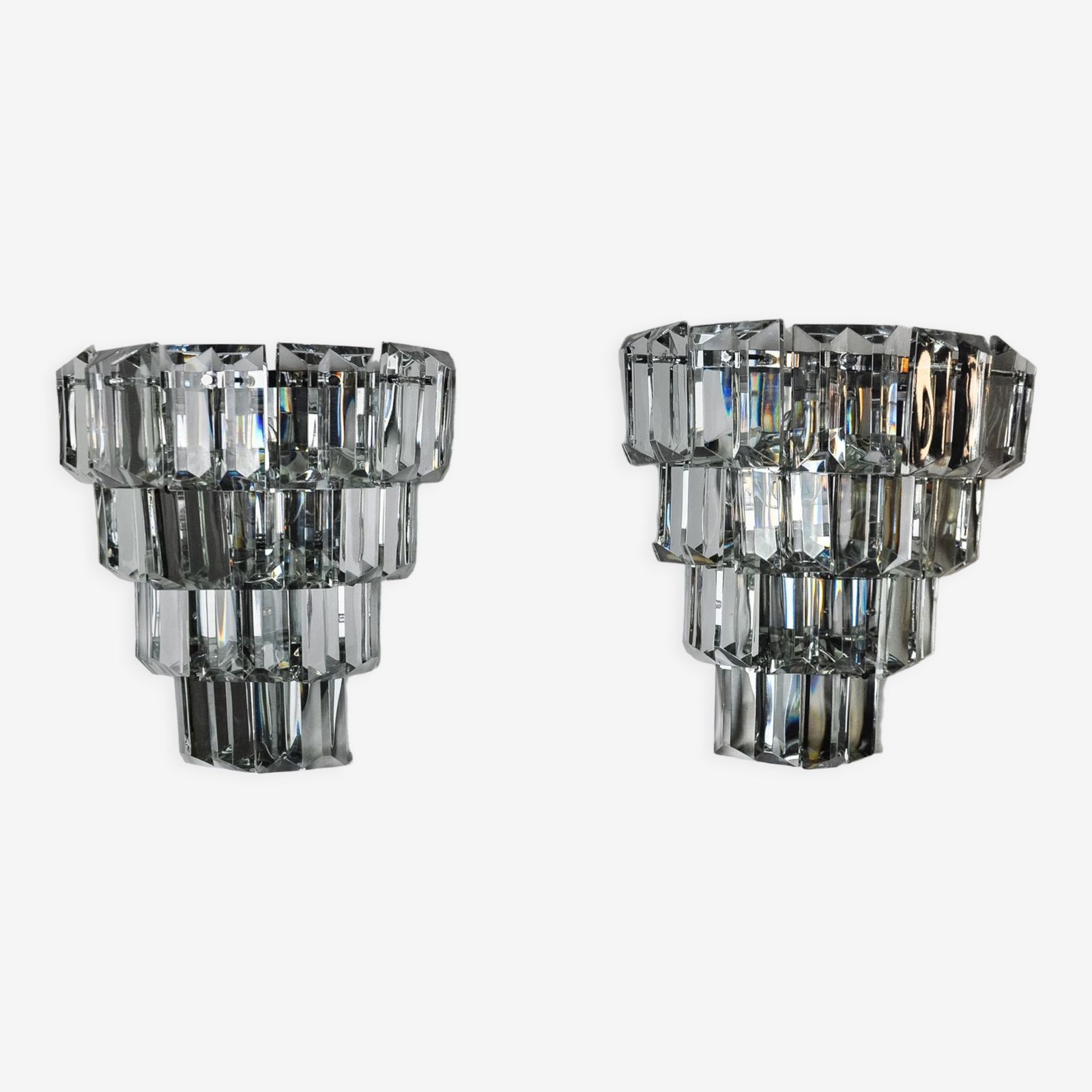 Pair Of Kinkeldey Sconces, 4 Levels, German Cut Crystals, 1970