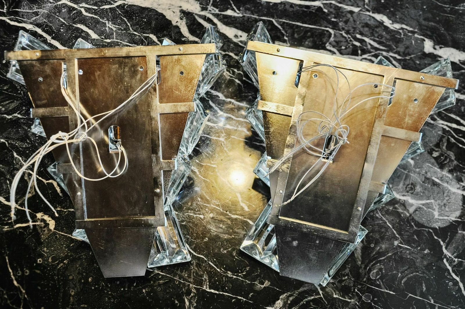Pair Of Kinkeldey Sconces, 4 Levels, German Cut Crystals, 1970 photo vintage