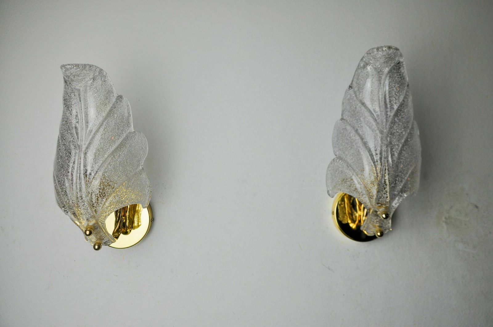 Pair Of Frosted Leaf Sconces, Murano Glass, Italy, 1970 photo 1622.0