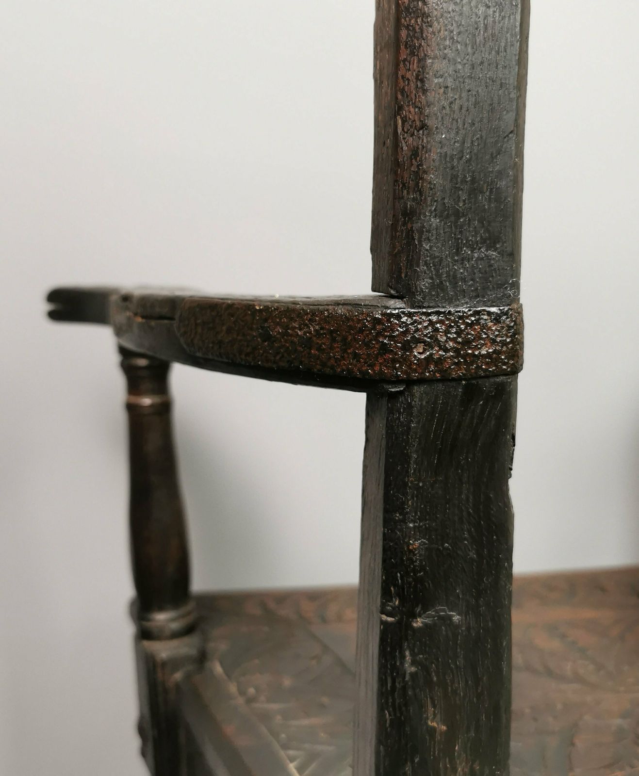 Antique Georgian Elbow Chair, Carved Oak, Gothic Style photo vintage